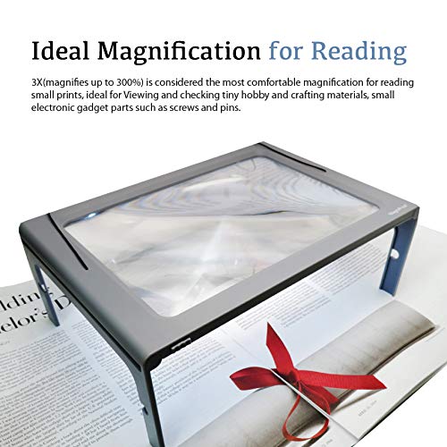 [Australia] - 3X Large Full Page Magnifier with 12 LED Lights[Provide Evenly Lit Viewing Area], Foldable Flip-Out Legs, Dual Power Supply Modes- Ideal for Hands Free Reading, Low Vision, Seniors with Aging Eyes 