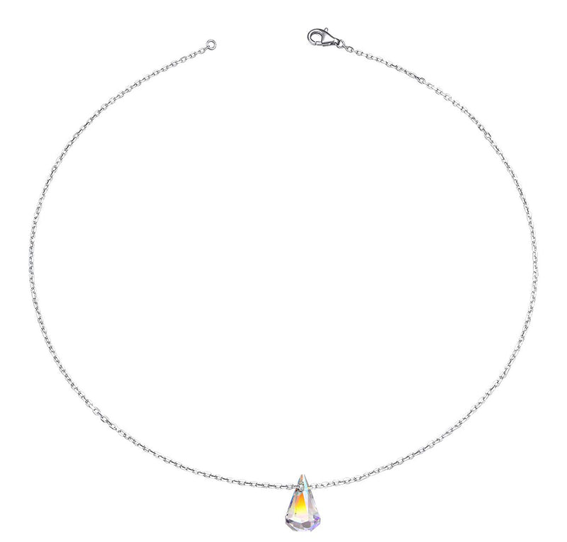 [Australia] - Savlano 14K White Gold Plated Aurora Borealis Drop Cut 18 Inches Pendant Chain Necklace For Women & Girls 