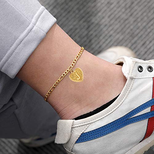 [Australia] - Initial Anklet Bracelets for Women，Stainless Steel Heart Charm Initial Anklets Mariner Chain Gold Anklets for Girls Summer Beach Jewelry Gifts A-Mother 