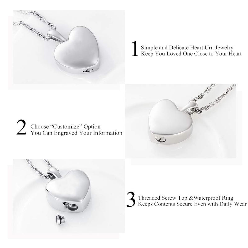 [Australia] - shajwo Cremation Heart Urn Necklace Ashes Jewelry for Women Men Keepsake Pendant Memorial Locket Ash Holder Silver 