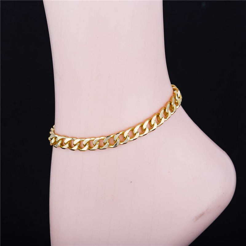 [Australia] - kelistom 14K White Gold Plated 7mm Cuban Link Flat Chain Anklet for Women Men, Curb Chain Ankle Bracelet for Women Men 9 10 11 inches 9.0 Inches 14k-gold-plated 