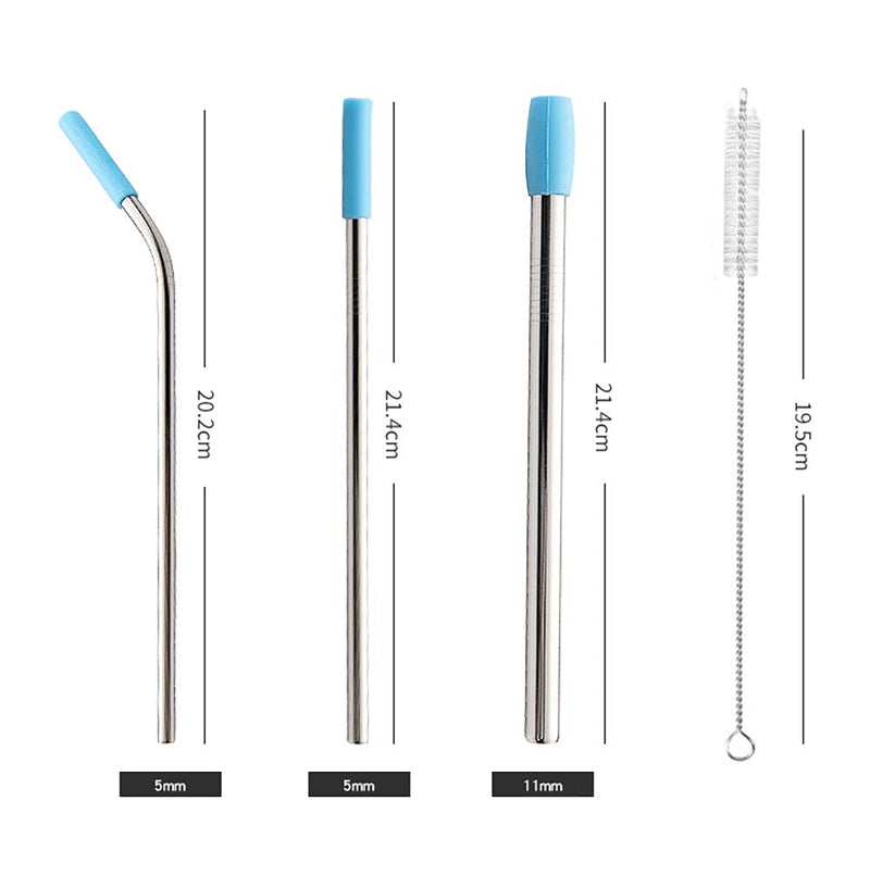 [Australia] - Uoking Metal Straw, 5 Pack Stainless Steel Straws Friendly Drinking Reusable Straw with Silicone Tips Cover & 1 Cleaning Brushes (Blue) Blue 
