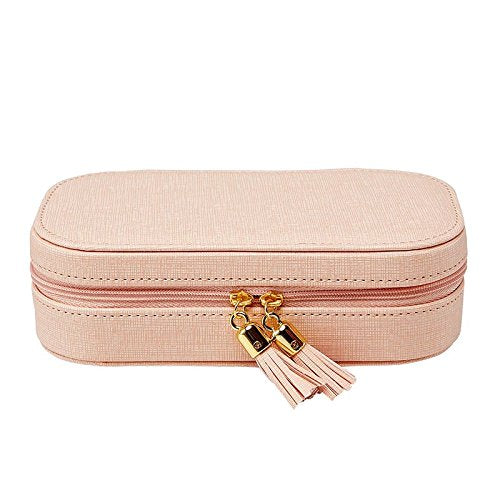 [Australia] - Vlando Faux Leather Tassels Travel Jewelry Box Organizer Display Storage Case Take-Out Handbags (Pink) Pink 
