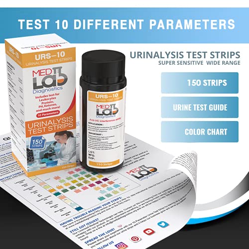 [Australia] - 10 Parameter Urine Test Strips for Urinalysis(150 Cnt) in Sealed Pouches. Tests for Ketosis, pH, Protein, UTI, Kidney and Liver Function 