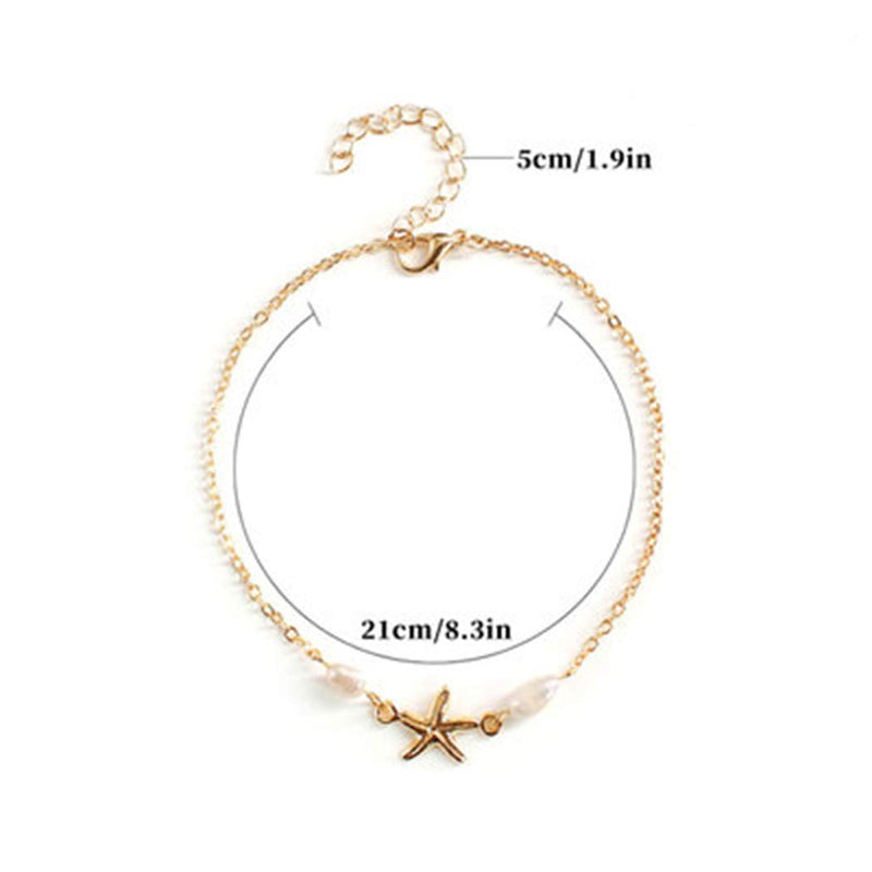 [Australia] - Chicque Simple Starfish Pendant Anklet Pearl Foot Chain Beach Ankle Bracelets for Women and Girls (Gold) Gold 