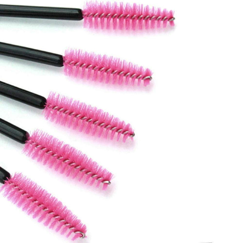 [Australia] - VizGiz 100 Pack Disposable Eyelash Brush Wands Mascara Brushes Eye Lashes Extension Makeup Kits Spoolies Applicator Tool Set One-Off Cosmetic Beauty Eyebrow ( Rose Pink ) 