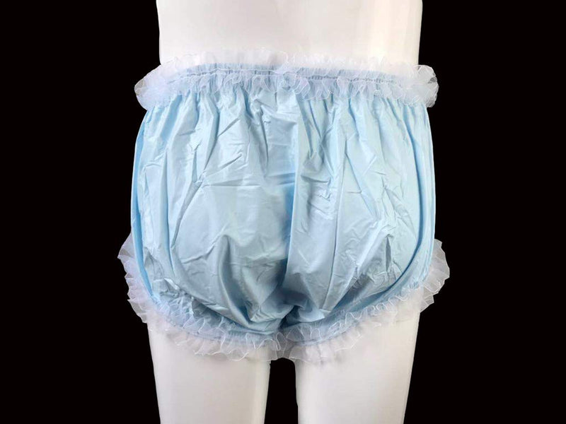 [Australia] - Haian Adult Incontinence Pull-on Plastic Pants Lace Panties Color Baby Blue with White Lace (Large) Large 