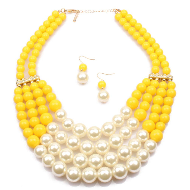 [Australia] - Thkmeet Women Fashion Jewelry Set Pearl Bead Cluster Collar Bib Choker Necklace and Earrings Suit color 5 