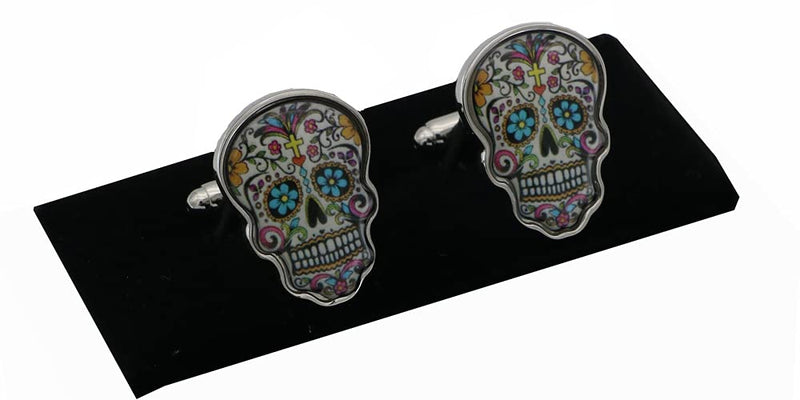 [Australia] - iGame Day Of The Dead Cuff Links Muti-color Brass Material Sugar Skull Design Cufflinks with Gift Box 