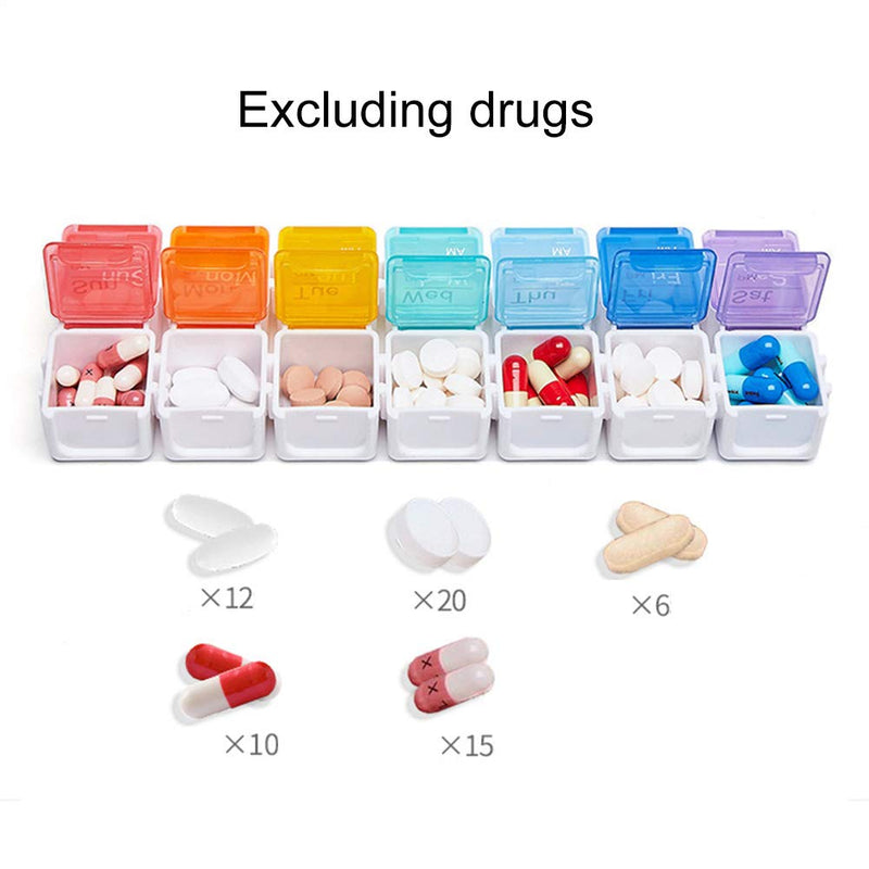 [Australia] - Portable Pill Box with Smart Reminder Alarm, 14 Grids Intelligent Electronic Digital Timer AM and PM Medicine Dispenser, Weakly Pill Organiser for Outdoor Travel Work 
