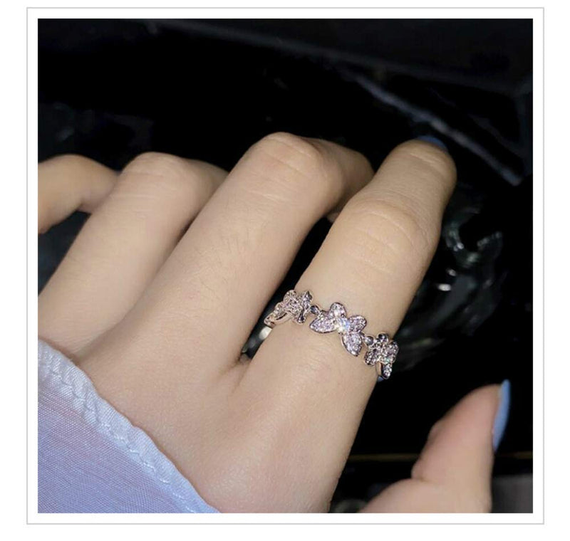 [Australia] - Cathercing Butterfly Rings for Women Silver Crystal Knuckle Rings Bohemian Rings for Teen Girls Joint Knot Ring for Party Daily Fesvital Jewelry Gift 