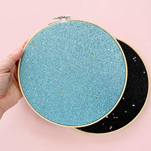 [Australia] - Wall Hanging Brooch Jewelry Storage Display Stand Enamel Pin Display Holder Earrings Necklace Glitter Pin Display Board with Stars, Pin Collection Display, Canvas/Leather Embroidery Hoop (Blue) Blue 