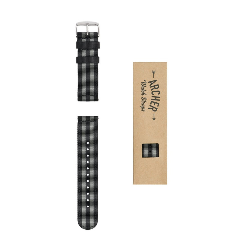 [Australia] - Archer Watch Straps - Premium Nylon Quick Release Replacement Watch Bands for Men and Women, Watches and Smartwatches | Multiple Colors, 18mm, 20mm, 22mm 18mm (See diagram) Black/Gray 