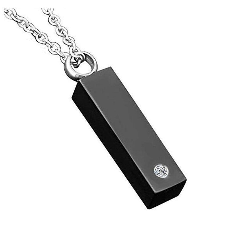 [Australia] - SexyMandala Cylinder/Rectangle Black Urn Pendant Necklace Memorial Stainless Steel Cremation Jewelry crystal 