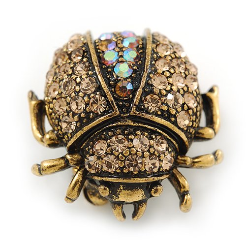 [Australia] - Avalaya Small Topaz, AB Crystal 'Ladybug' Brooch in Gun Metal - 24mm Length 
