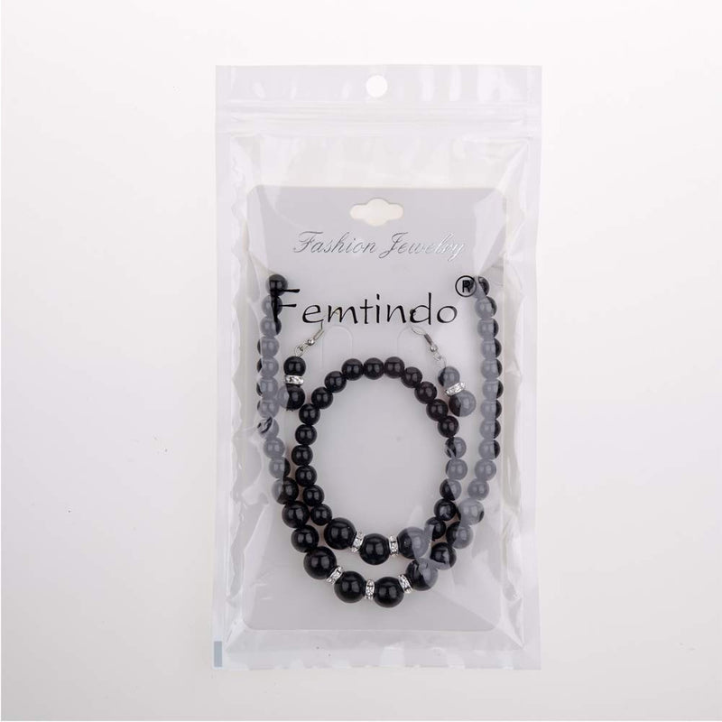 [Australia] - Femtindo Faux Pearl Necklace Earring and Bracelet Black Costume Jewelry Set for Women 