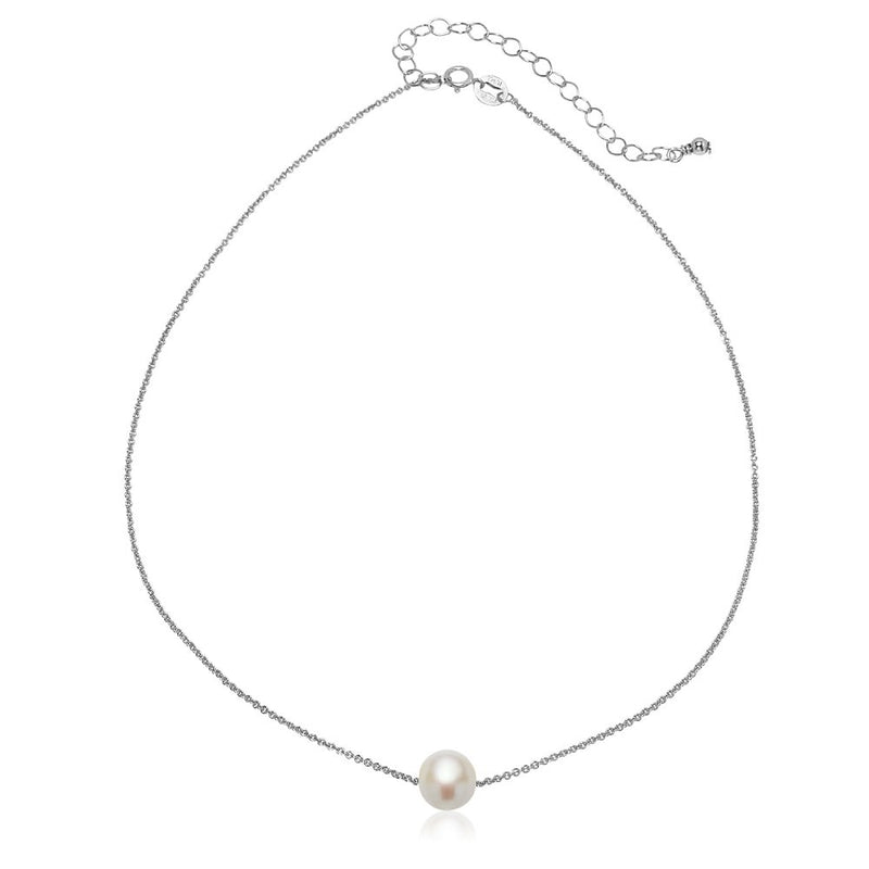 [Australia] - GemStar USA Sterling Silver Simulated White Pearl Semi-Round Ball Dainty Choker Necklace for Women Girls sterling-silver 