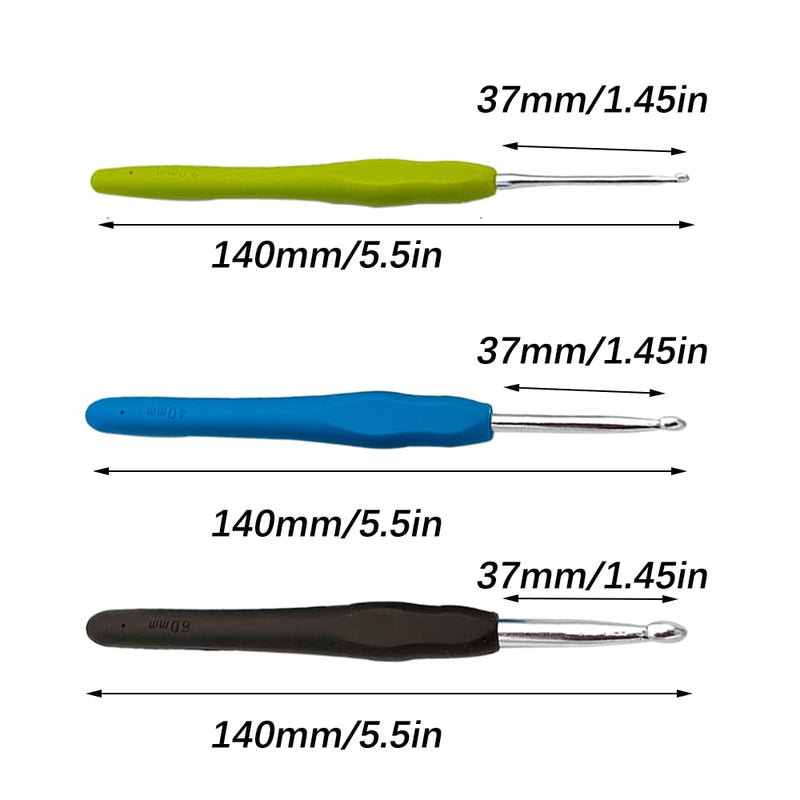 [Australia] - Rochet Needle Set, 3 Pcs Multicolor Aluminum Knitting Needles, Crochet Hooks Set for Beginners or Professionals 