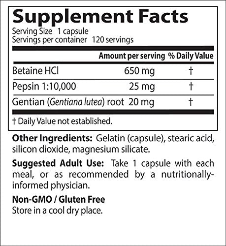 [Australia] - Doctor's Best Betaine HCI Pepsin & Gentian Bitters, Digestive Enzymes for Protein Breakdown & Absorption, Non-GMO, Gluten Free, 120 Caps, Original Version (DRB-00163) 