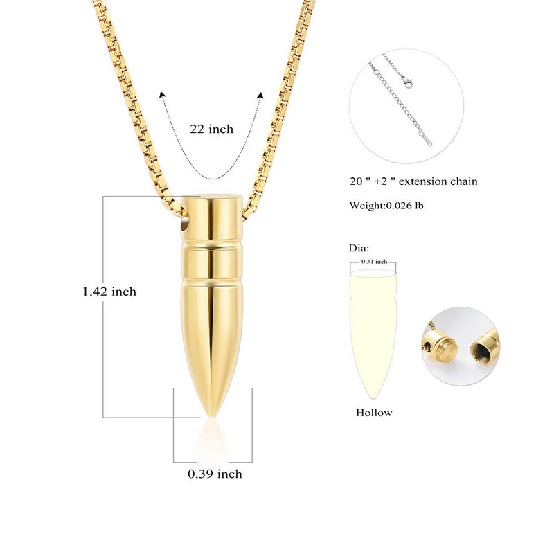 [Australia] - zeqingjw Bullet Urn Necklace for Ashes Memorial Cremation Jewelry Ash Holder Keepsake Jewelry for Pet/Human Gold 