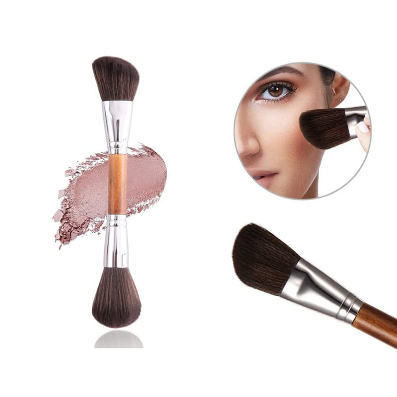 [Australia] - 1PACK Double Ended Makeup Brushes Professional Soft with Wooden Handles Natural Wooden Handle Bronzer/Blush/Contour/Partially loose powder/shadow contour brush for Travel Home Makeup Gifts 