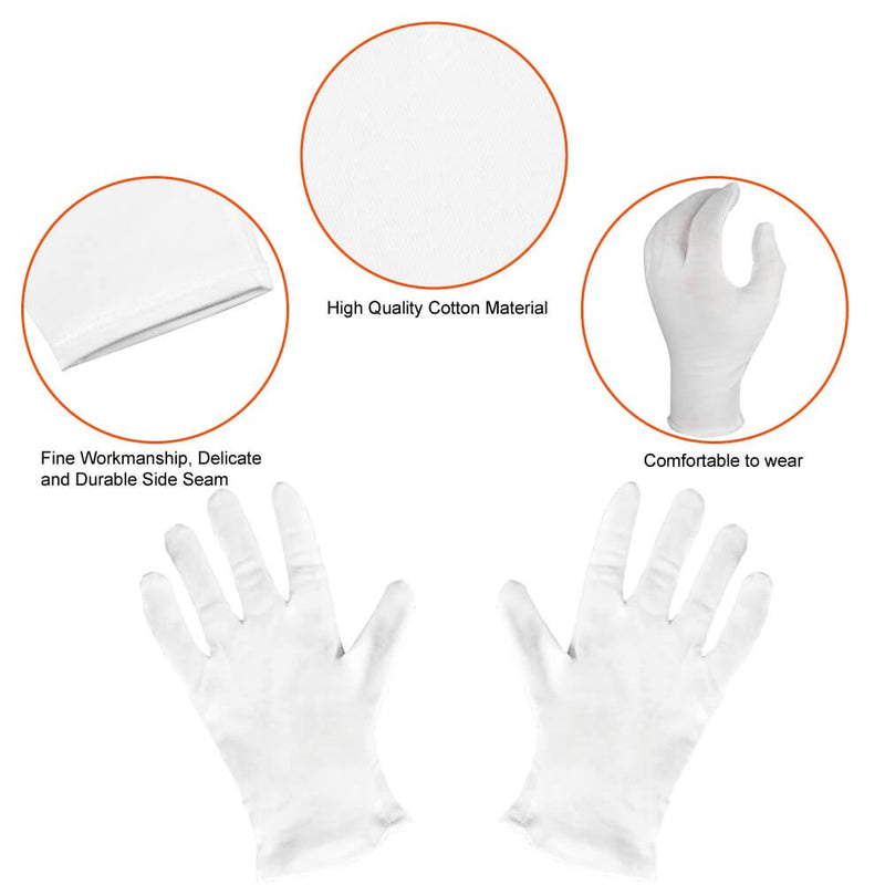 [Australia] - Paxcoo 12 Pairs XL White Cotton Gloves for Dry Hand Moisturizing Cosmetic Eczema Hand Spa and Coin Jewelry Inspection 