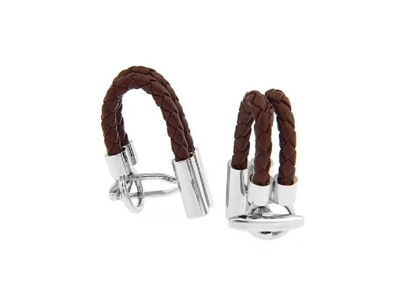 [Australia] - MRCUFF Leather Braided Brown Pair Cufflinks in a Presentation Gift Box & Polishing Cloth 