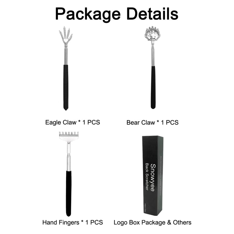 [Australia] - Snowyee Backscratchers, Back Scratcher for Women Men 3PCS Includes Bear Claw Hand and Eagle Claw kit Telescoping with Adjustable (Black) Metal-black-3pcs 3 Piece Assortment 