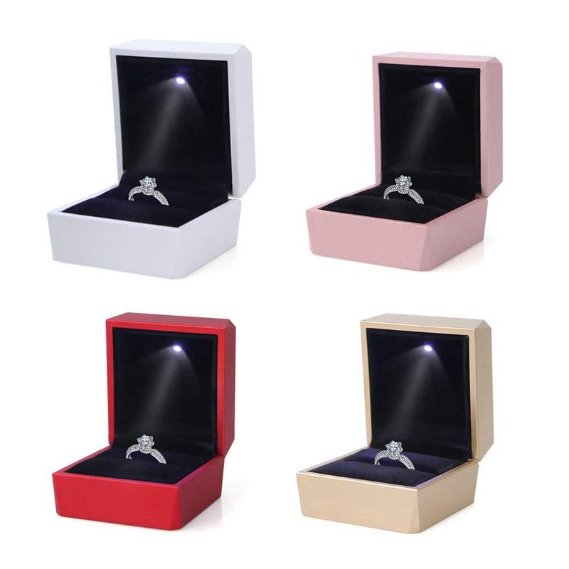 [Australia] - LamQee Engagement Ring Box with LED Light Velvet Earrings Studs Ring Case Jewelry Display Storage Box for Proposal Engagement Birthday Wedding Anniversary Valentine's Day Christmas Gift - White LED Ring/Earrings Box 