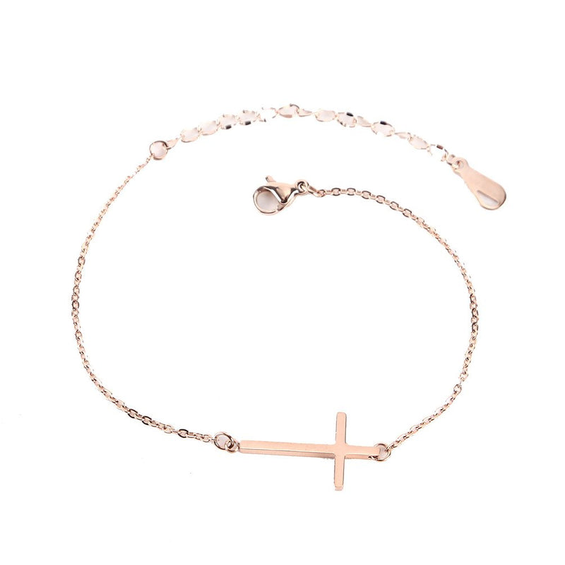 [Australia] - XIAOLI Sideways Cross Necklace Bracelets Set Rose Gold-Tone Silver-Tone 