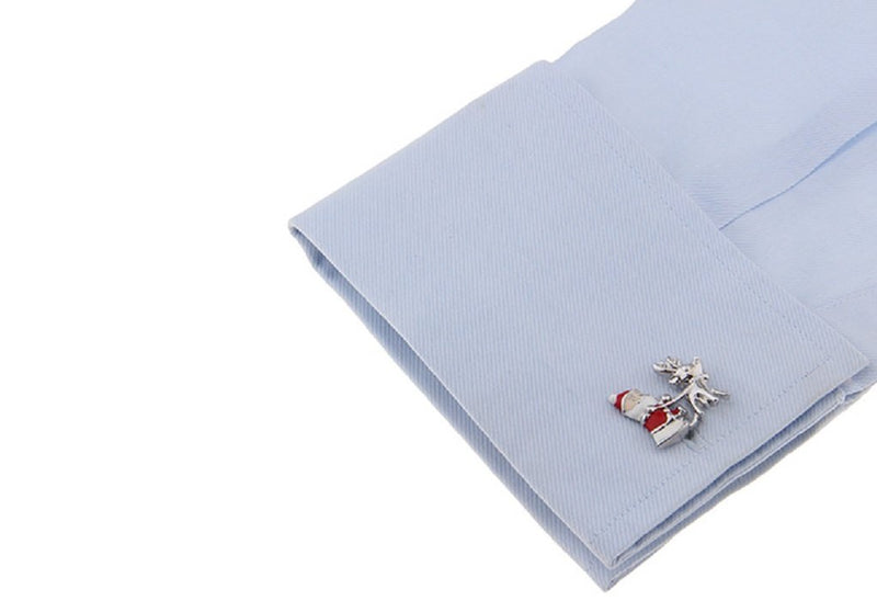 [Australia] - MRCUFF Santa Sleigh Christmas Reindeer Pair Cufflinks in Presentation Gift Box & Polishing Cloth 