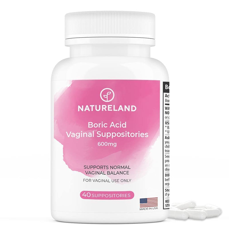 [Australia] - NATURELAND [40 Count] Boric Acid Suppositories 600mg w/ [10 Pack] Vaginal Applicator - Feminine Care 