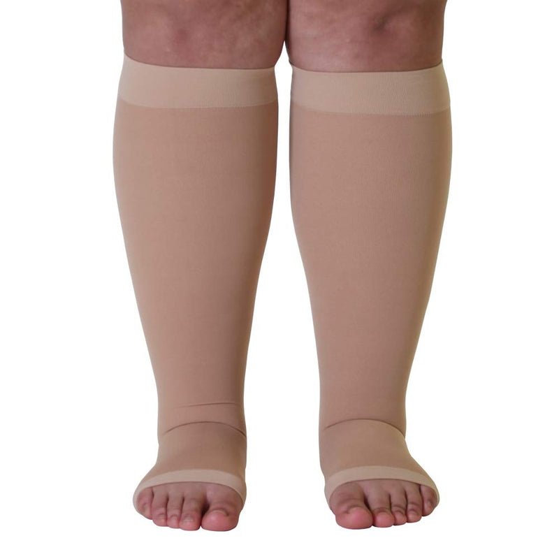 [Australia] - Made in The USA - Plus Size XXL Opaque Compression Socks with Extra Wide Calf - Knee-Hi Firm Support - Open Toe - 20-30mmHg – 2XL Compression Stockings for Woman - Support Socks for Men Beige XX-Large 