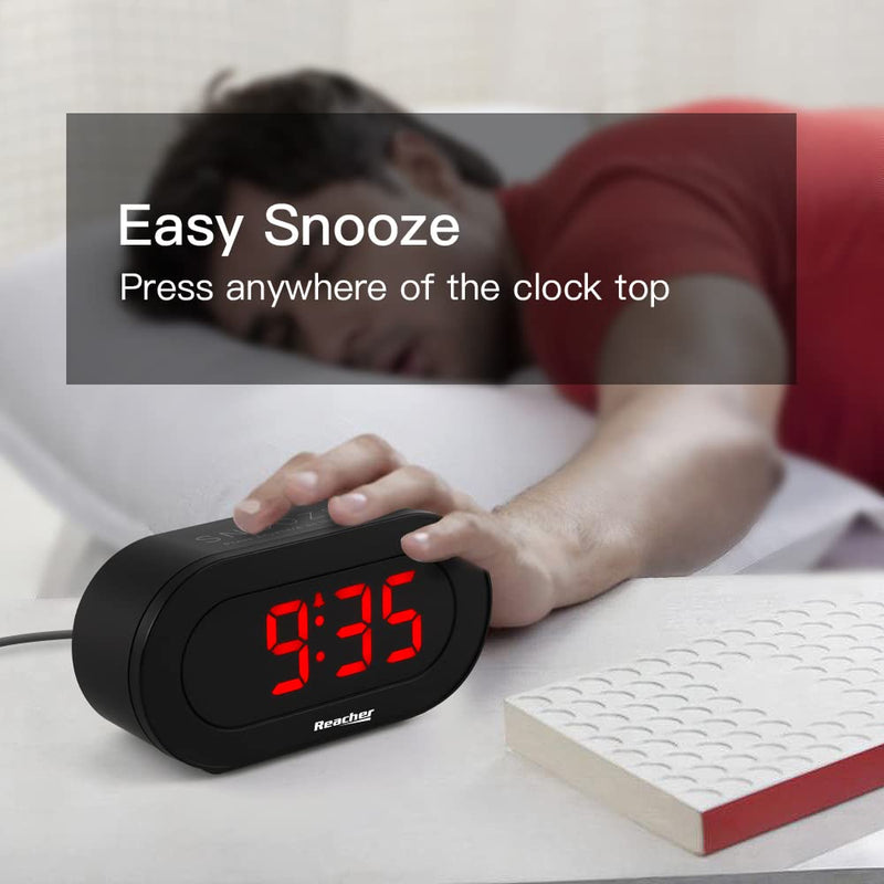[Australia] - REACHER Small LED Digital Alarm Clock with Simple Operation, Full Range Brightness Dimmer, USB Phone Charger Port, Easy Snooze, Adjustable Alarm Volume, Outlet Powered for Bedrooms Bedside(Black) 