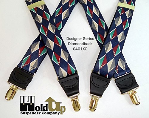 [Australia] - Hold-Ups Diamond Back Pattern Suspenders 1 3/8" in X-back w/No-slip Gold Clips 