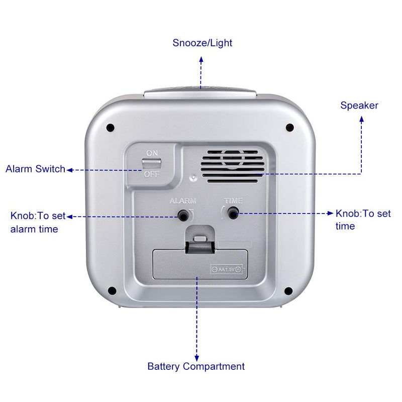 [Australia] - 5.5" Silent Analog Alarm Clock Non Ticking, Gentle Wake, Beep Sounds, Increasing Volume, Battery Operated Snooze and Light Functions, Easy Set, Silver 