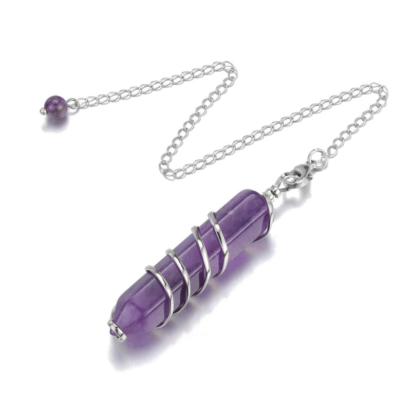 [Australia] - JOVIVI Amethyst Crystal Pendulum Dowsing Crystal Dowser Scrying Purple Healing Stone Wire Wrapped Hexagonal Crystal Pendant Pendulum Reiki Spiritual Gifts 