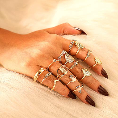 [Australia] - CSIYAN 6-16 PCS Knuckle Stacking Rings for Women Teen Girls,Boho Vintage Finger Rings Stackable Gold Silver Midi Rings Set Multiple Rings Pack Size 5-10 