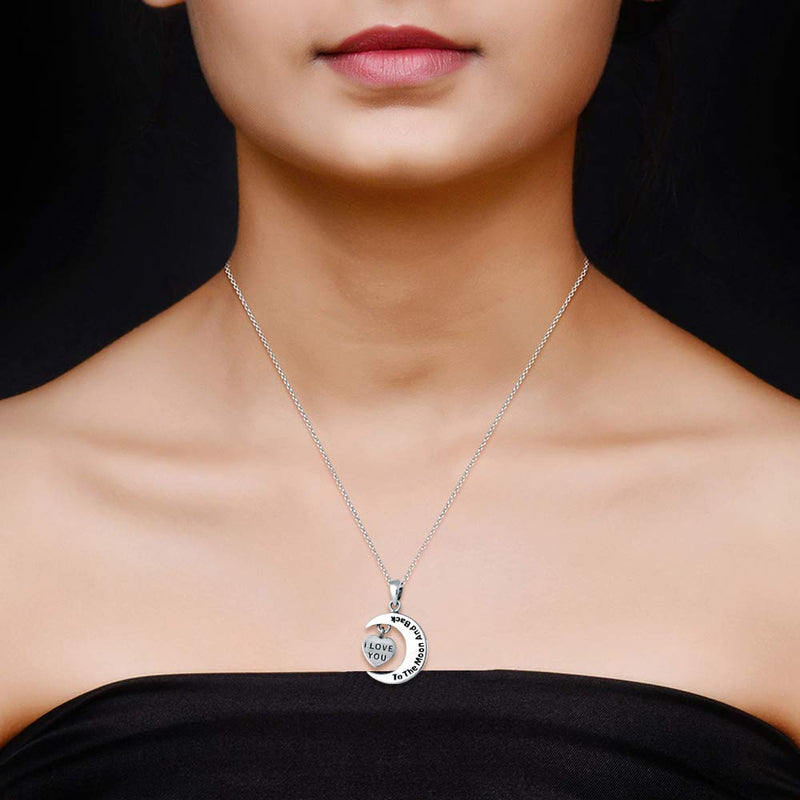 [Australia] - Charmsy Sterling Silver Jewelry Inspiration Engraved Pendant Necklace with Cable Chain for Women Teen I Love You To The Moon and Back 