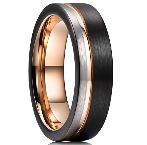 [Australia] - King Will LOOP Tungsten Carbide Wedding Band 6mm/8mm Rose Gold Line Ring Black and Silver Brushed Comfort Fit 5 