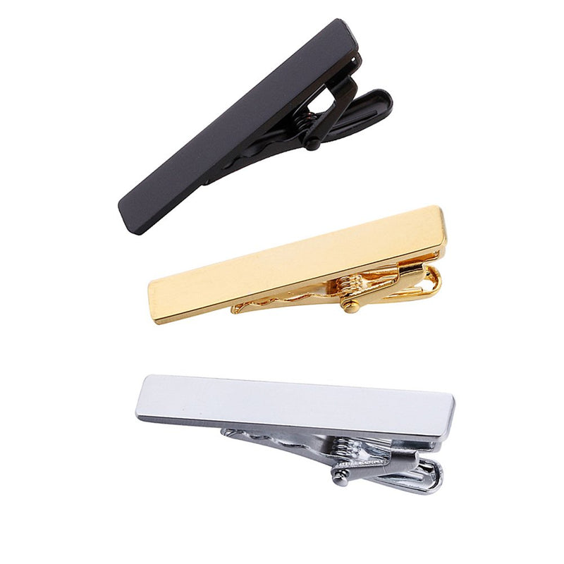 [Australia] - AnotherKiss Men's Skinny Tie Clip Set with Gold Silver Black 3 Tone, 1.5 Inches 