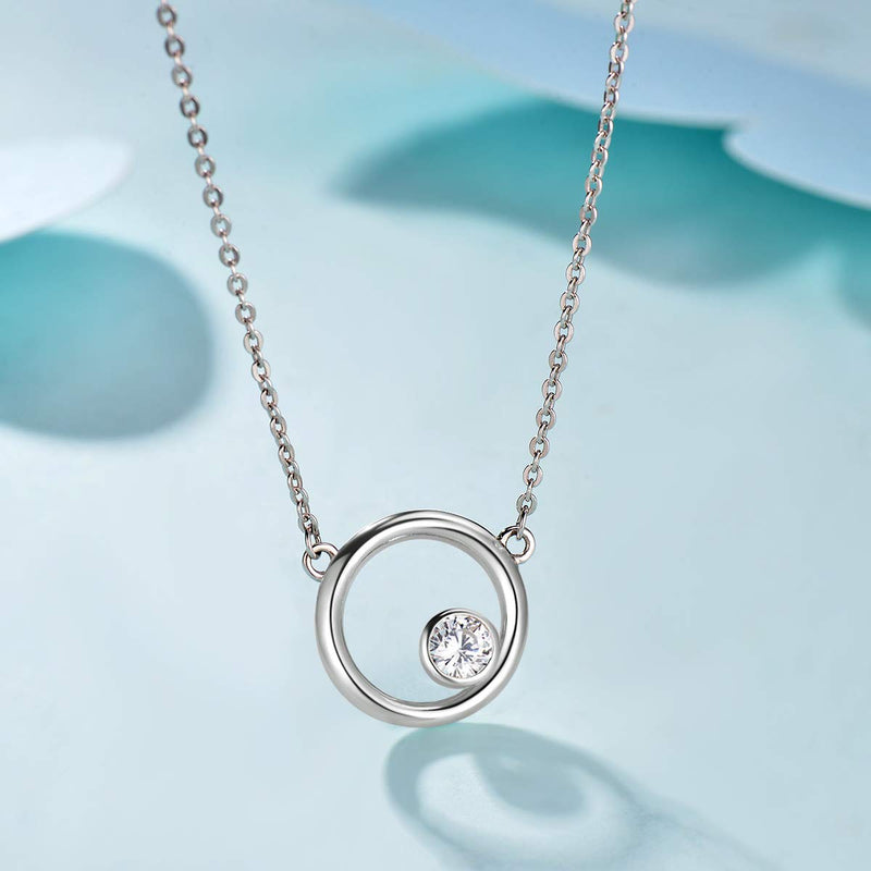 [Australia] - Qings Love Necklace 925 Sterling Silver Jewelry for Women “You are Only Love in My Heart” Circle Stone Necklace Birthday Gift for Girls,Long Adjustable Chain Length 17.7”+ 1.2” Extender 