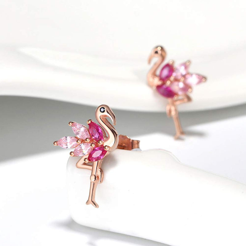 [Australia] - Pink Flamingo Bird Shape Rose Over Sterling Silver Pink CZ Stud Earrings Pendant Necklace for Women Girls Teens by Ginger Lyne Set 