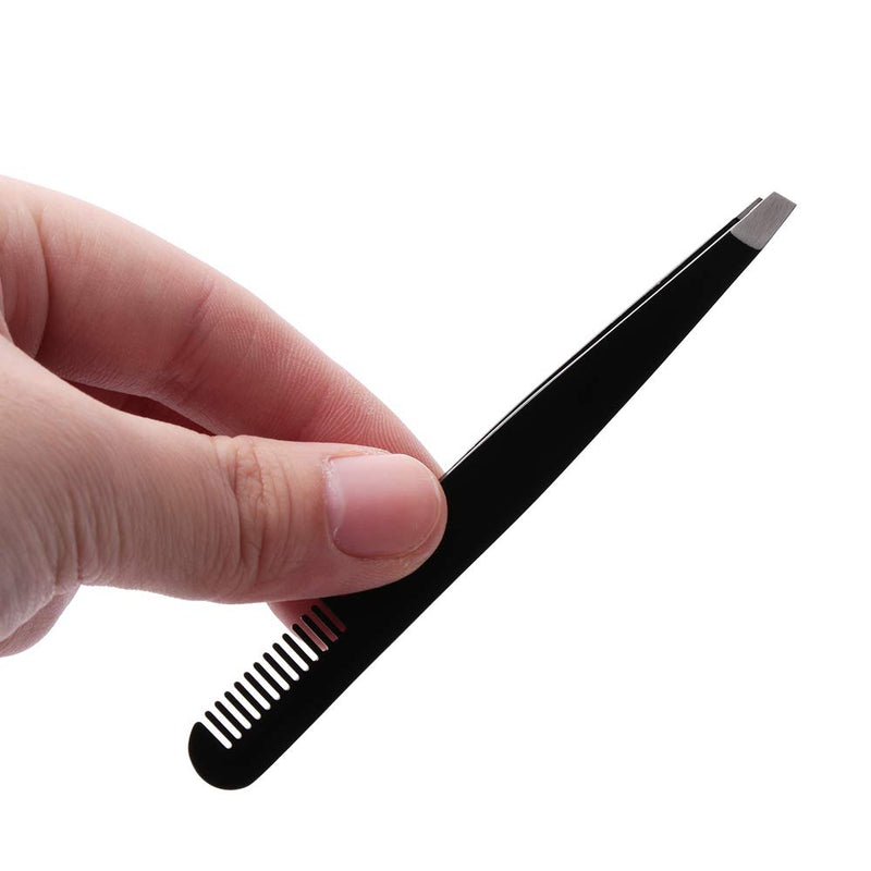 [Australia] - Amaok Eyebrow Tweezer with Comb - Tweezer Slant Tip, Professional Stainless Steel Slant Tip Tweezer - The Best Black Precision Eyebrow Tweezers 