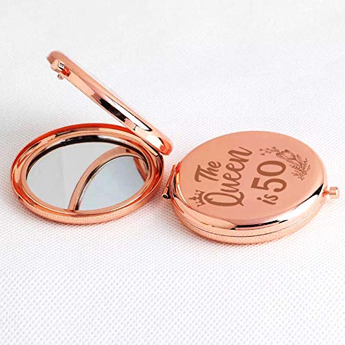 [Australia] - Warehouse No.9 The Queen 50th Birthday Gifts for Women, Double Sided Engraved Travel Compact Pocket Makeup Mirror Gift for Aunt Mother Birthday Anniversary 