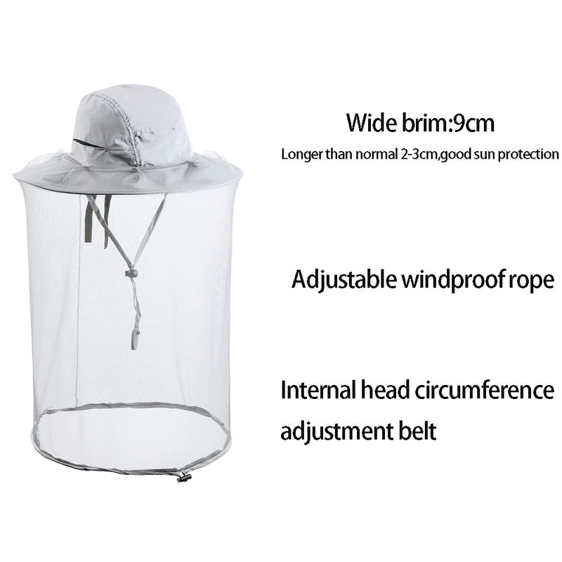 [Australia] - HunterBee Mosquito net hat Bug Insect Hats with Netting Beekeeper Beekeeping bee Veil hat Safari Hiking Gardening mesh Cap Hood Light Gray 