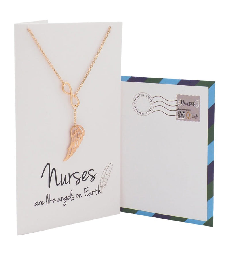 [Australia] - Quan Jewelry Nurse Necklace, Infinity Angel Wing Pendant Charm, Gift for Nurses, Rose Gold Tone 