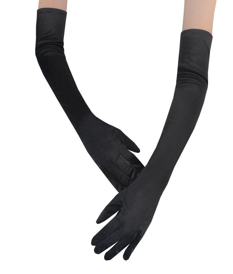 [Australia] - JISEN Women Long Party Formal Bridal 20s Satin Gloves Wedding Opera Mittens Black 22 Inch 