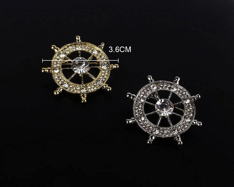 [Australia] - ASTERO Crystal Navy Style Boat Rudder Anchor Brooch for Men's And women's Suit Badge Jewelry Shirt Collar Accessories Golden 