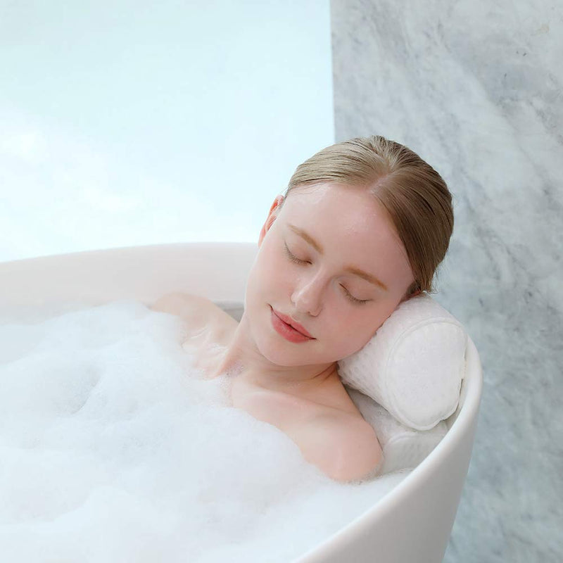 [Australia] - AEROiVi Bath Pillow—Spa Bathtub Pillow Neck and Back Support, Headrest Cushion with Non Slip Suction Cups Luxurious Bath Accessories white 